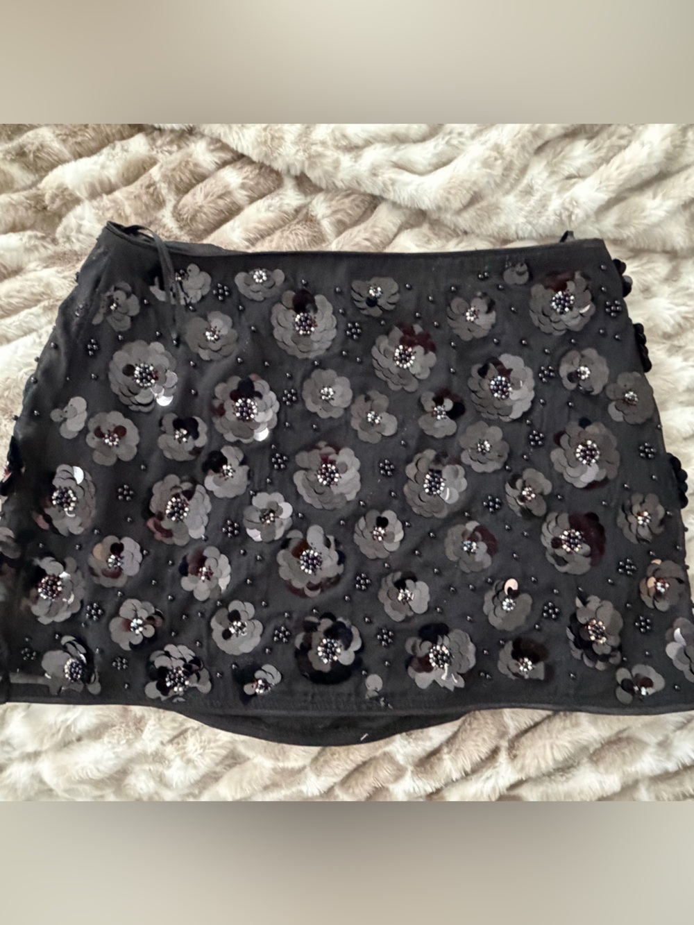 Black Floral Sequin Mini Skirt